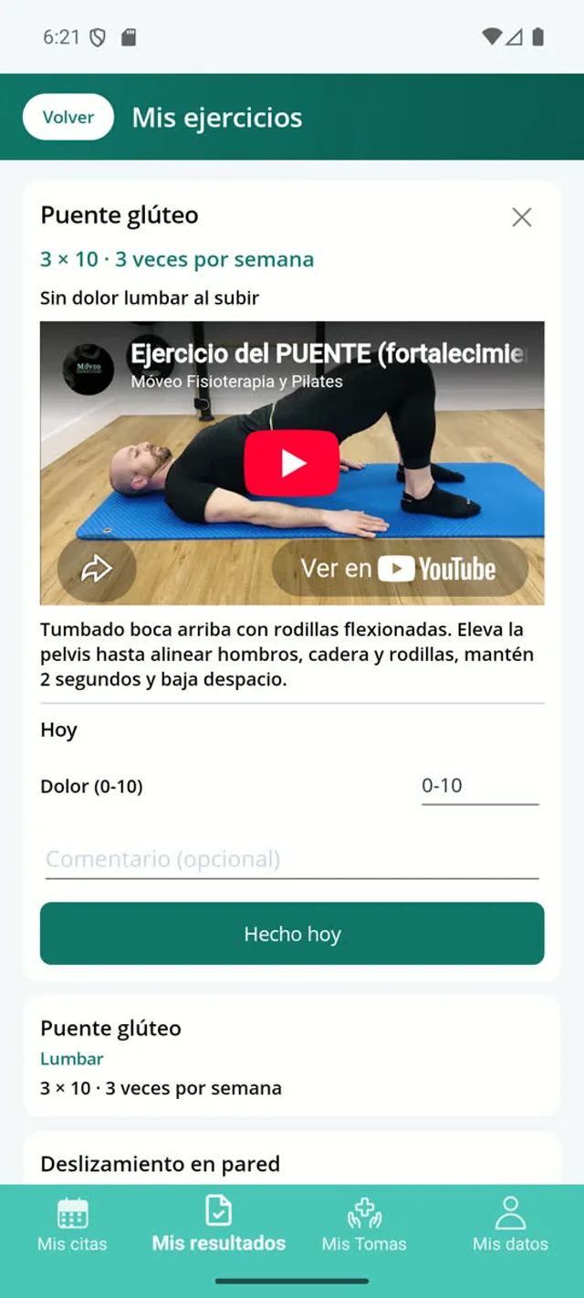 Su ejercicio, con video y el registro de hoy