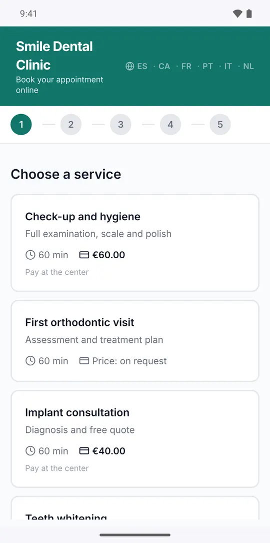 The patient arrives from Google and picks the service